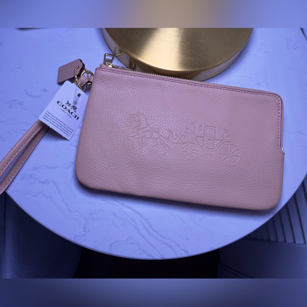 NEW Coach NudePink Embossed Leather Double Zip Wallet Wristlet F23818